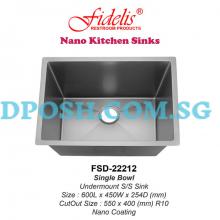 Fidelis-FSD-22212-( NANO COATING ) 1.2mm Stainless Steel Undermount Kitchen Sink 
