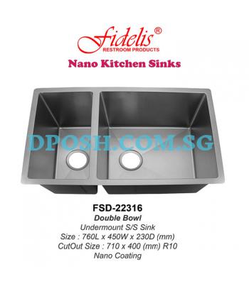 Fidelis-FSD-22316-( NANO COATING ) 1.2mm Stainless Steel Undermount Kitchen Sink 