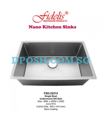 Fidelis-FSD-22214-( NANO COATING ) 1.2mm Stainless Steel Undermount Kitchen Sink