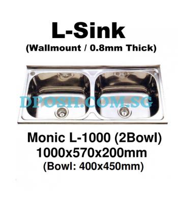Monic-L-1000-( 2Bowl ) Stainless Steel Wallmount Kitchen Sink