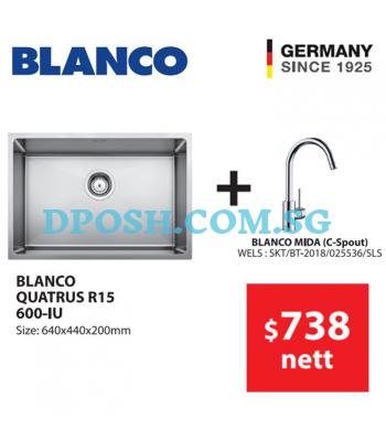 BLANCO Quatrus R15 600-IU + BLANCO MIDA C-SPOUT Sink Mixer Tap
