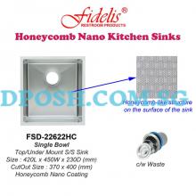Fidelis-FSD-22622HC-( Honeycomb Nano ) Stainless Steel Undermount Kitchen Sink 