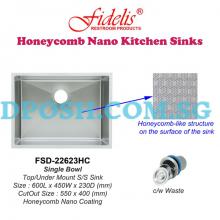 Fidelis-FSD-22623HC-( Honeycomb Nano ) Stainless Steel Undermount Kitchen Sink 