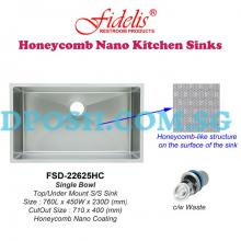 Fidelis-FSD-22625HC-( Honeycomb Nano ) Stainless Steel Undermount Kitchen Sink 