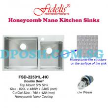 Fidelis-FSD-22501L-HC-( Honeycomb Nano ) Stainless Steel Top mount Kitchen Sink 