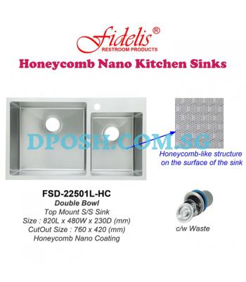 Fidelis-FSD-22501L-HC-( Honeycomb Nano ) Stainless Steel Top mount Kitchen Sink