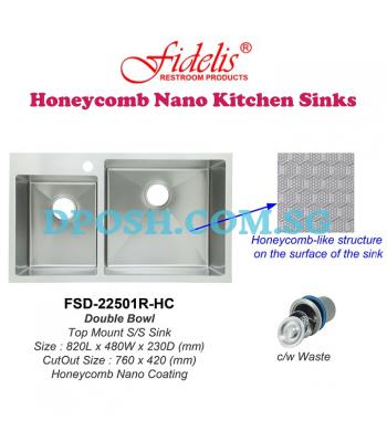 Fidelis-FSD-22501R-HC-( Honeycomb Nano ) Stainless Steel Top mount Kitchen Sink