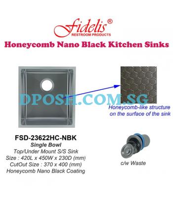 Fidelis-FSD-23622HC-NBK ( Honeycomb Nano Black ) Stainless Steel Undermount Kitchen Sink