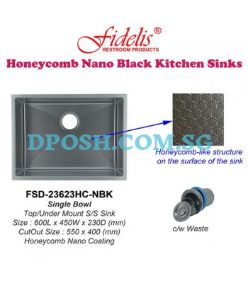 Fidelis-FSD-23623HC-NBK ( Honeycomb Nano Black ) Stainless Steel Undermount Kitchen Sink