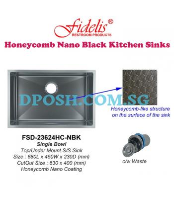 Fidelis-FSD-23624HC-NBK ( Honeycomb Nano Black ) Stainless Steel Undermount Kitchen Sink
