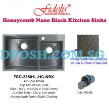 Fidelis-FSD-23501L-HC-NBK ( Honeycomb Nano Black ) Stainless Steel Top mount Kitchen Sink 