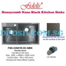 Fidelis-FSD-23501R-HC-NBK ( Honeycomb Nano Black ) Stainless Steel Top mount Kitchen Sink 