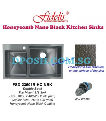 Fidelis-FSD-23501R-HC-NBK ( Honeycomb Nano Black ) Stainless Steel Top mount Kitchen Sink