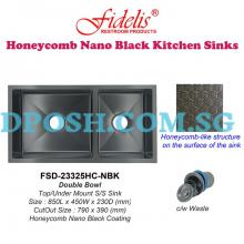 Fidelis-FSD-23325HC-NBK ( Honeycomb Nano Black ) Stainless Steel Undermount Kitchen Sink 