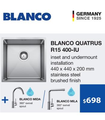 BLANCO Quatrus R15 400-IU + BLANCO MILA L-SPOUT Sink Mixer Tap