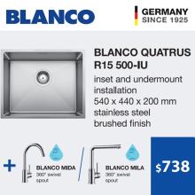BLANCO Quatrus R15 500-IU + BLANCO MILA L-SPOUT Sink Mixer Tap BLANCO Quatrus R15 500-IU + BLANCO MILA L-SPOUT Sink Mixer Tap