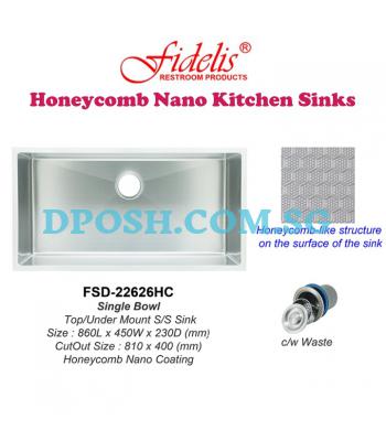 Fidelis-FSD-22626HC-( Honeycomb Nano ) Stainless Steel Undermount Kitchen Sink