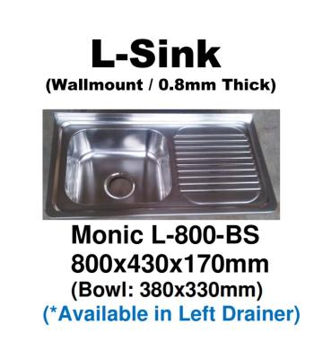 Monic-L-800-BS Stainless Steel Wallmount Kitchen Sink 